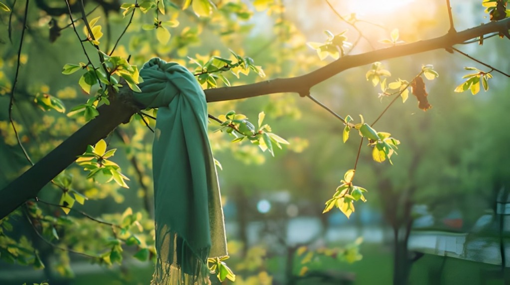 scarf hanging on a tree branch