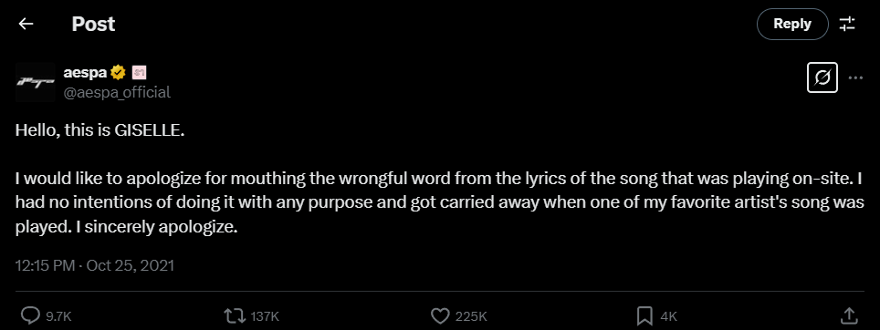 Giselle gave an apology